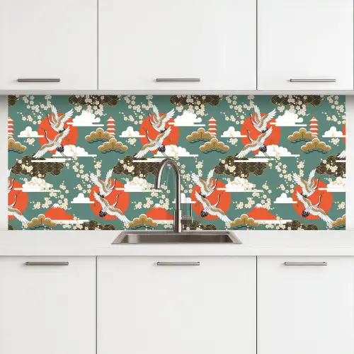 Kraanvogel - Sakura - Zon - Patronen keuken achterwand 2 middel 871 -3d