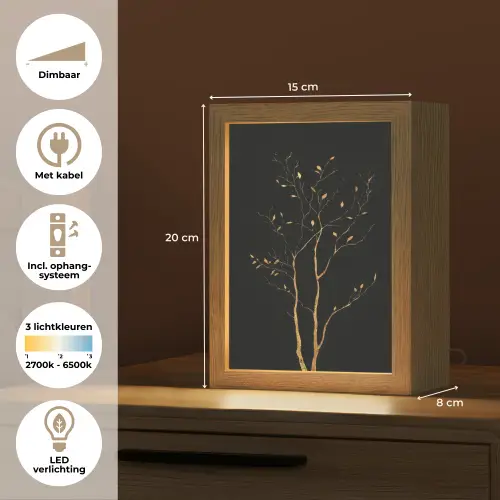 Takken - Blaadjes - Zwart Light Box met kabel (Tafellamp) klein -USP_NL