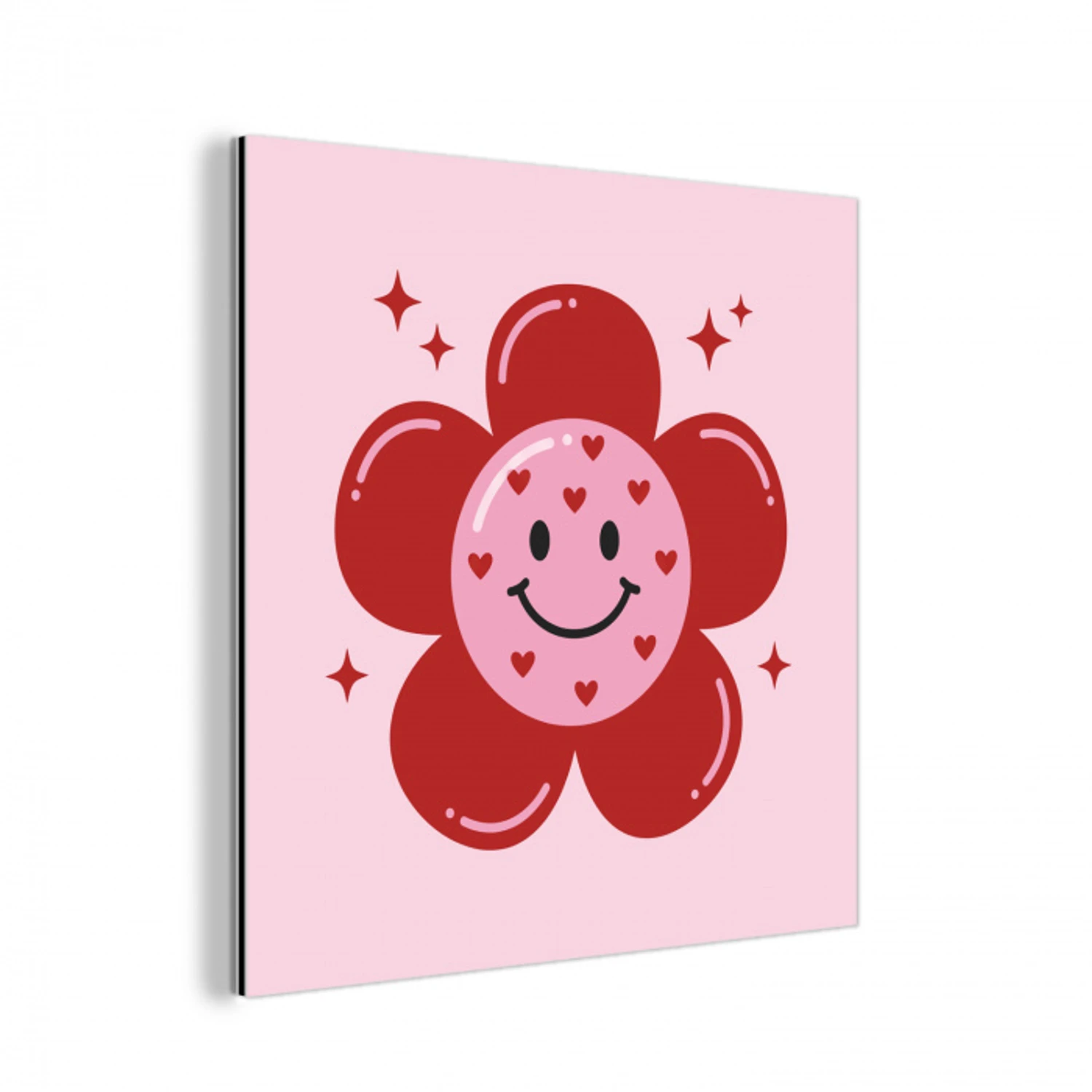 Bloem - Roze - Hartjes aluminium wit klein -3d