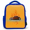 Bruine auto met gele vlammen Kinderrugzak - Blauw middel -3d