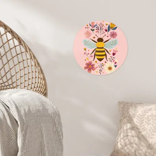 Bij - Geel - Bloemen - Kleurrijk Wandcirkel behangsticker klein -sfeer4