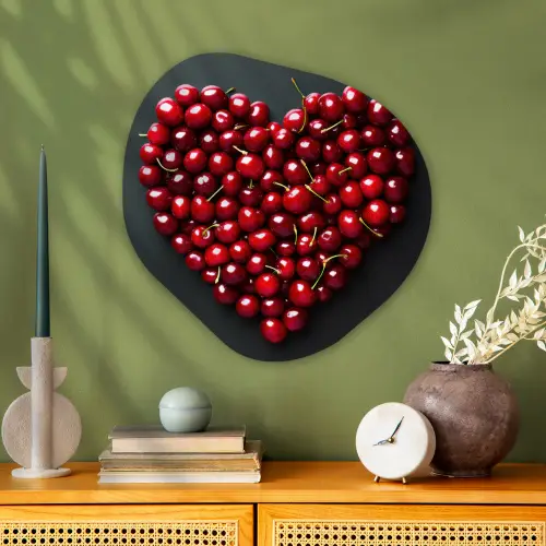 Kersen - Hart - Rood - Zwart Wandcirkel Organisch Plexiglas middel -sfeer2
