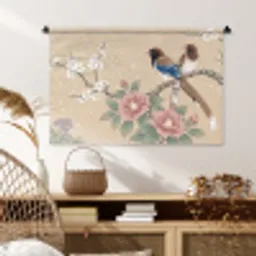 Bloemen - Vogels - Bloemen Wandkleed katoen middel -sfeer5