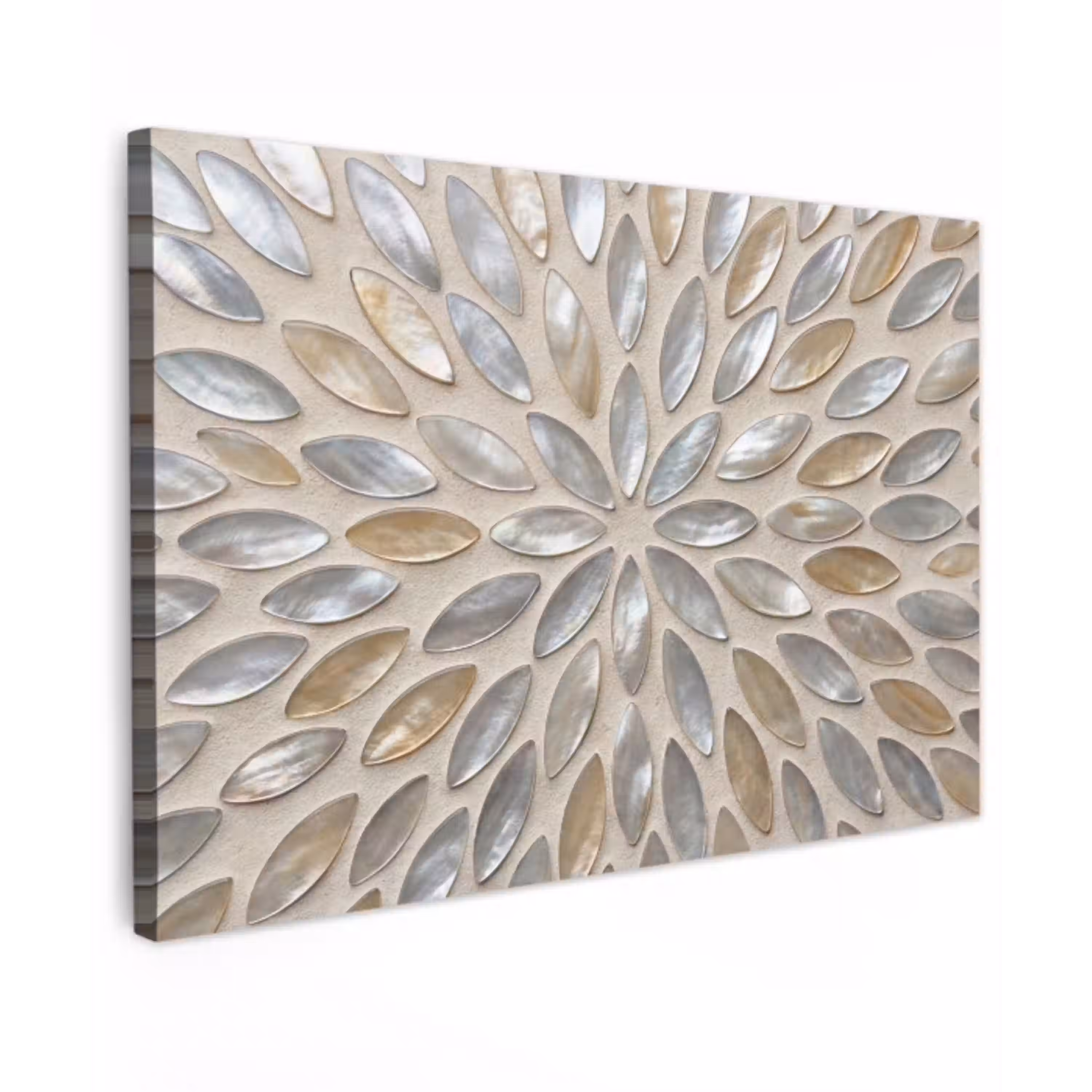 Patroon - Ovaal - Glanzend - Abstract - Beige Tuinposter op houten frame 2 cm dik klein -3d