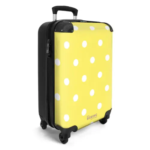 Gele achtergrond met witte stippen NBS - Handbagage koffer - Kinderen Unisex middel -productfoto_3d