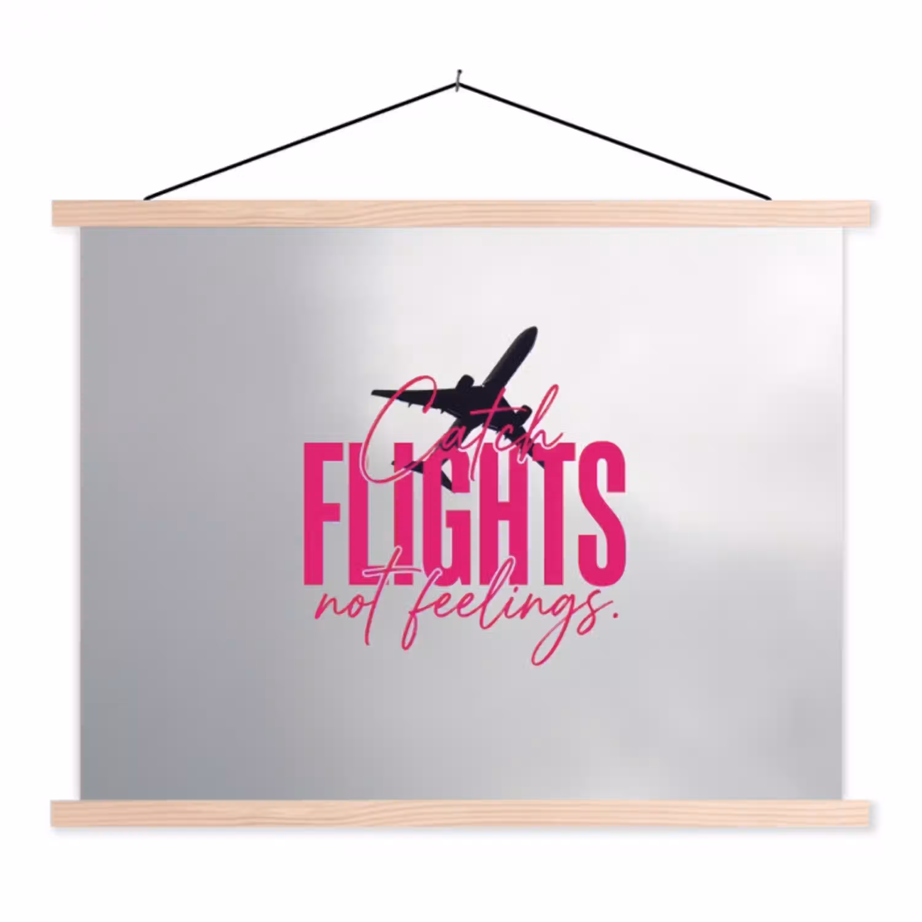 Catch flights not feelings - Vliegtuig - Roze textielposter latten blank klein -3d
