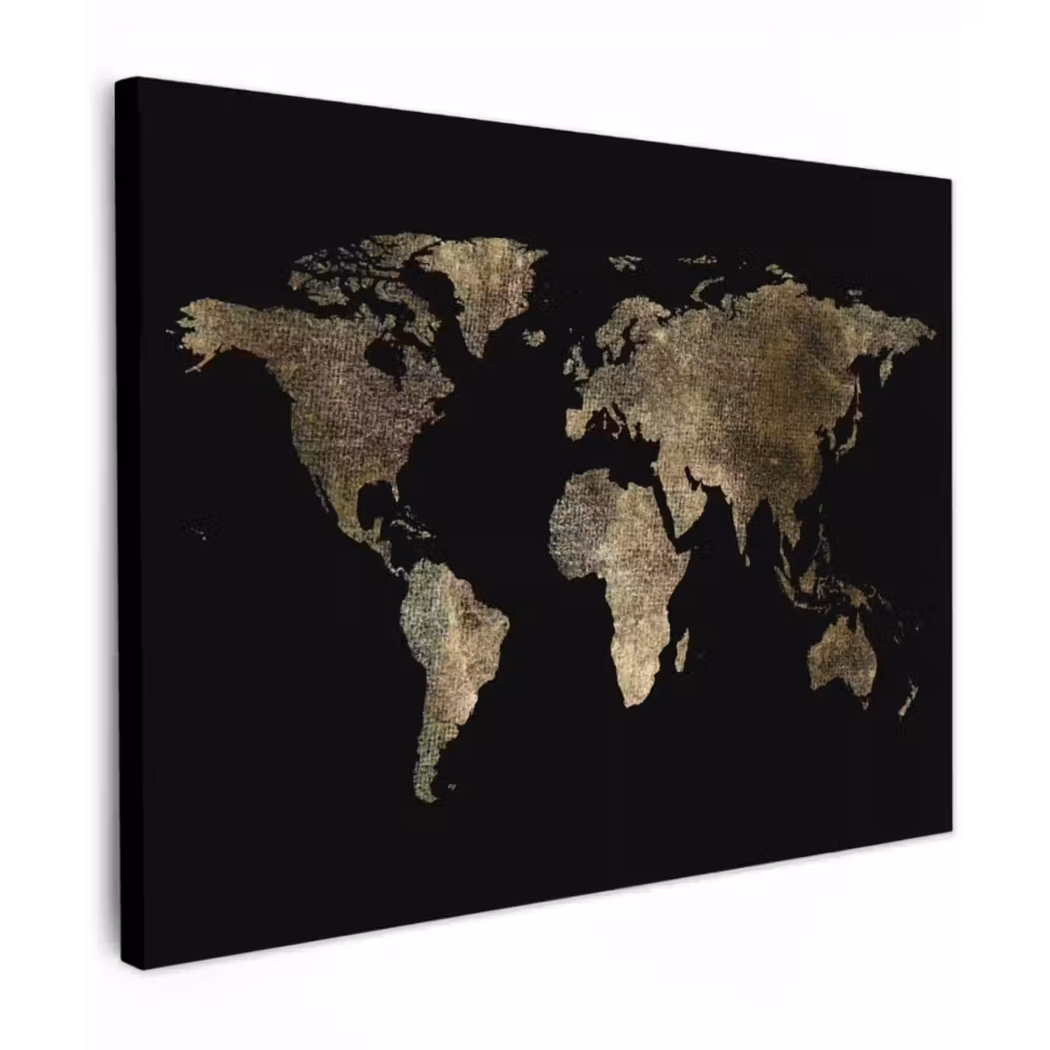 Canvas schilderij - Wereldkaart - Goud - Zwart - Aarde - Luxe