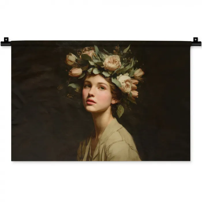 Bloemenstilte - Vrouw - Portret Wandkleed katoen klein -zz3d
