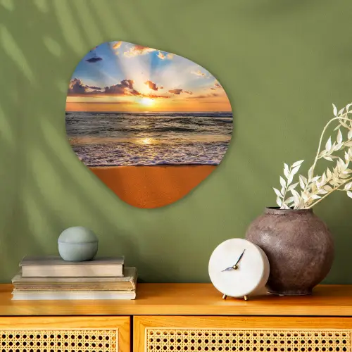 Strand - Zonsondergang - Zee - Wolken - Horizon Wandcirkel Organisch Forex 3mm klein -sfeer2