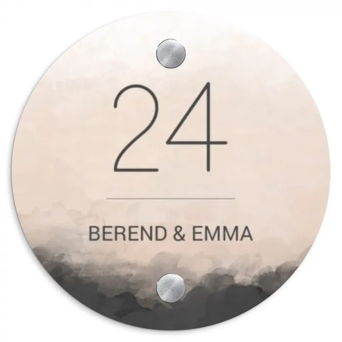 Aquarel - Beige - Klassiek Naambord Rond klein -3d