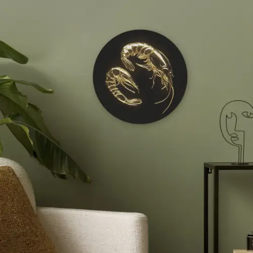 Garnalen - Zwart - Goud - Dieren Akoestische PET Vilt - Rond klein -sfeer2