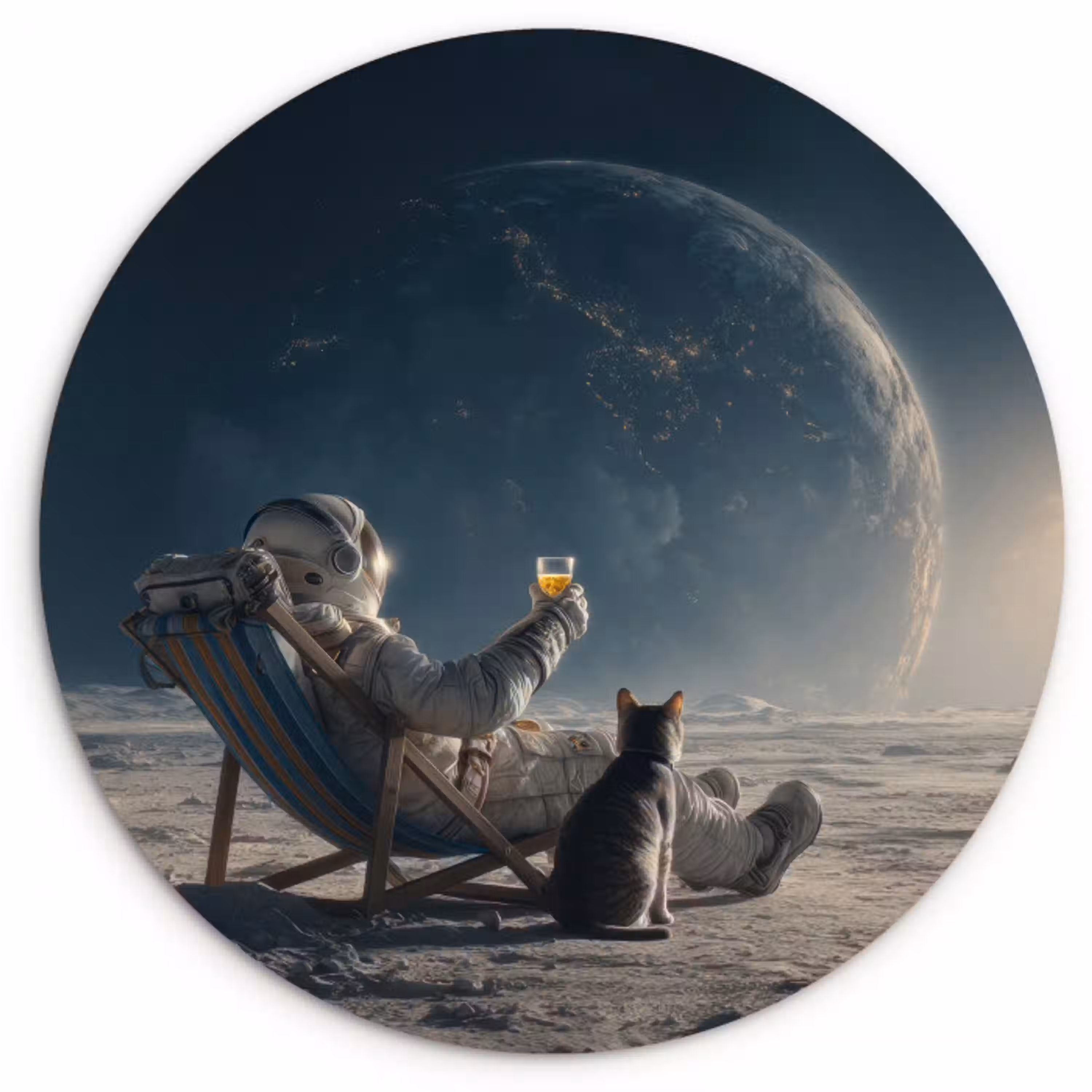Maan - Kat - Astronaut - Ruimte Wandcirkel kunststof plaat 5mm dik klein -3d