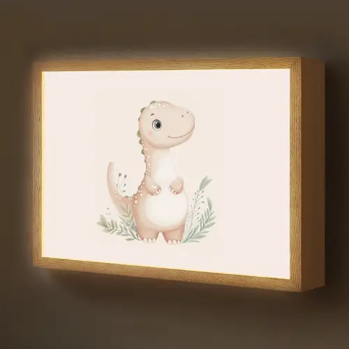 Dinosaurus - Bladeren - Pastel Light Box met batterij (Wandlamp kind) middel -z3d_website