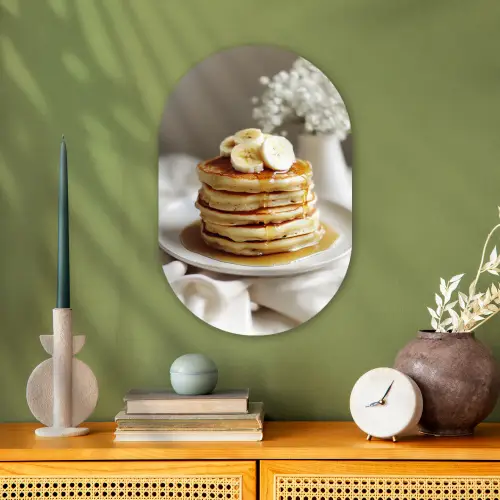 Pannenkoeken - Banaan - Siroop - Wit - Beige Wandcirkel Ovaal Forex klein -sfeer2