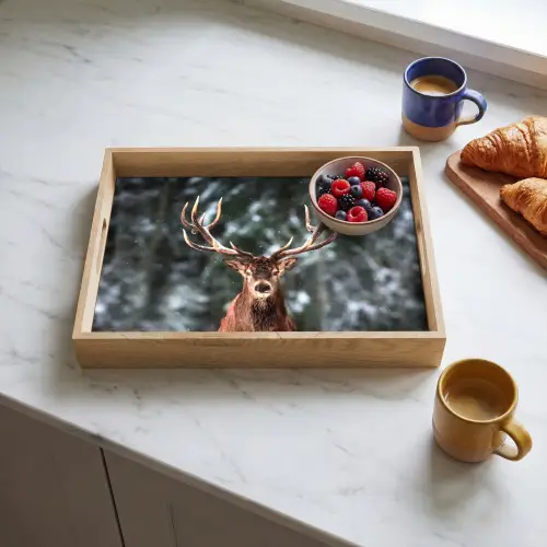 Hert - Winter - Sneeuw - Bos - Natuur - Dier Dienblad Rechthoek middel -sfeer2