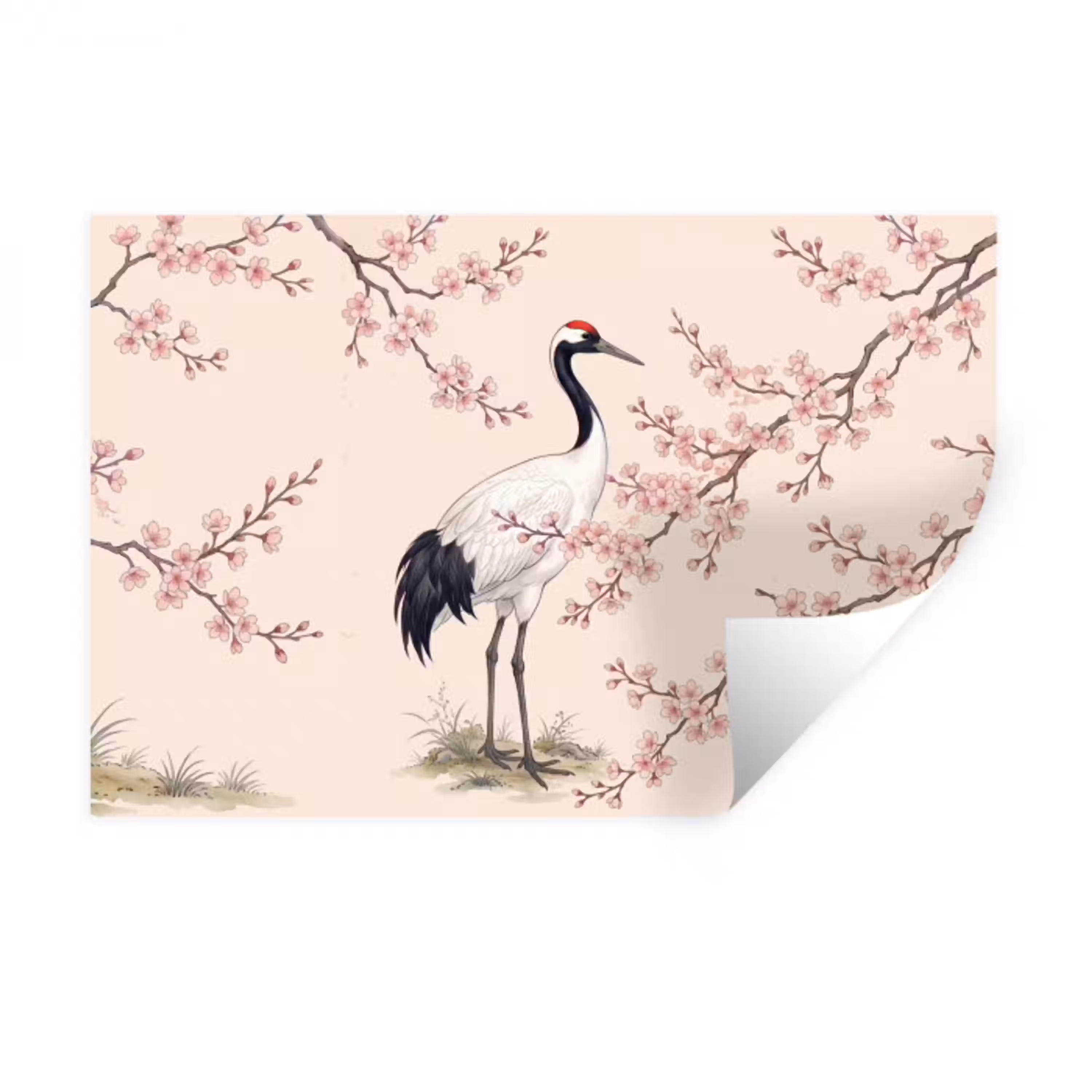 Aziatisch - Kraanvogel - Beige Muursticker klein -3d