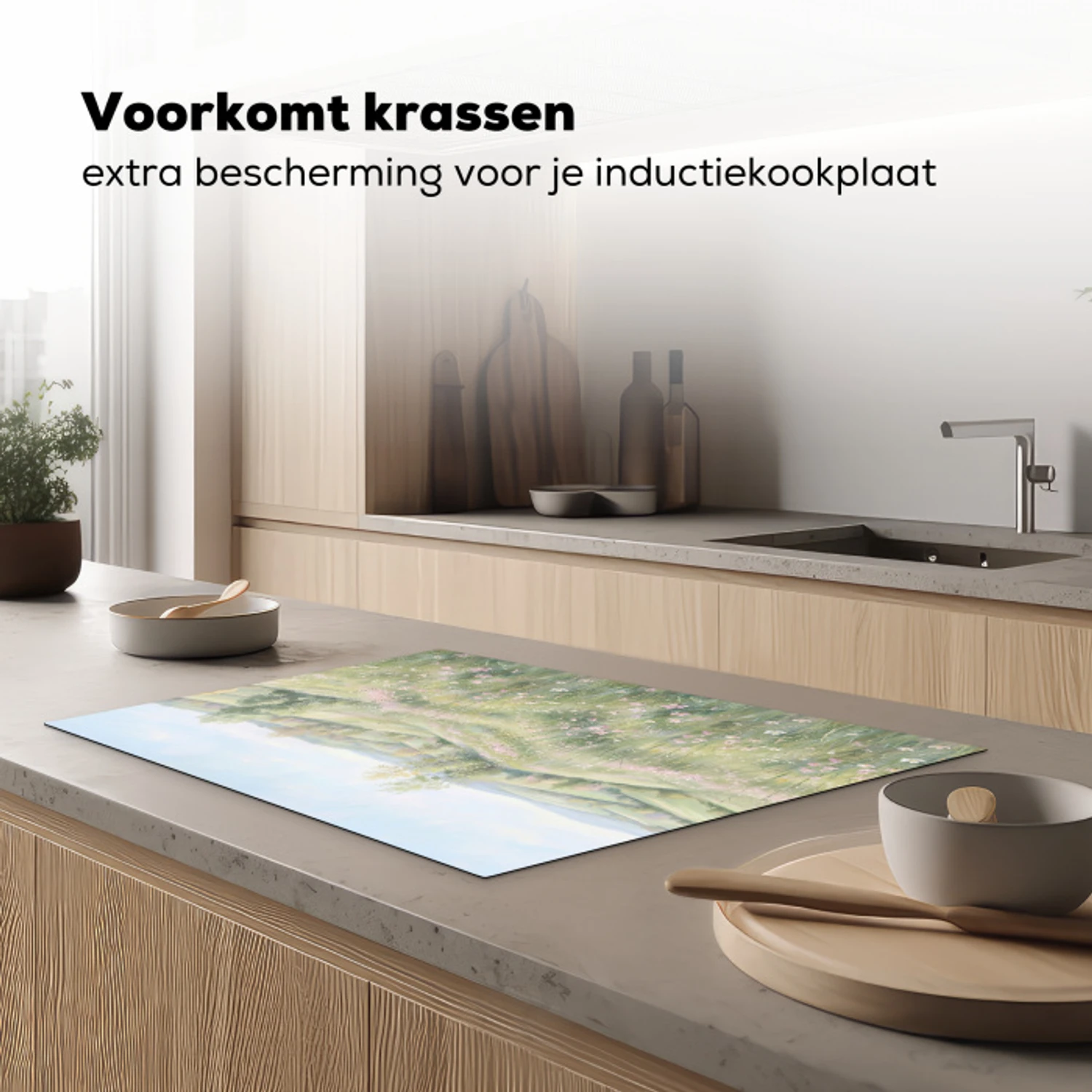 Bloemen veld - Bloemen - Groen Inductie beschermer vinyl 3mm klein -sfeer1