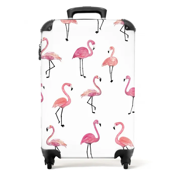 Flamingo feestje Koffer - NBS - Handbagage middel -productfoto_recht