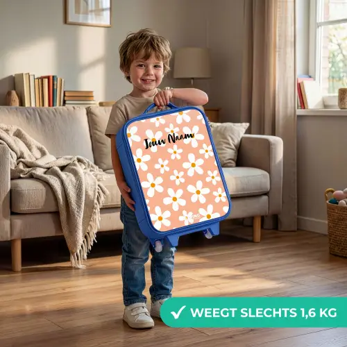 Madeliefjesmania perzik Kinderkoffer - Blauw klein -sfeer2_NL