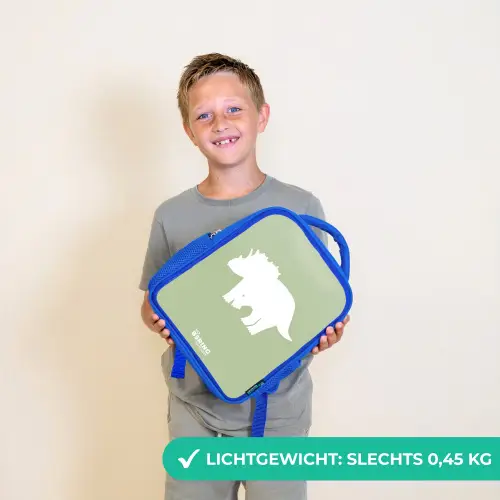 Groen met Triceratops dino Kinderrugzak - Blauw middel -sfeer1_NL