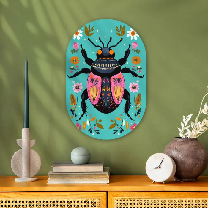 Kever - Bloemmotieven - Turquoise - Bladeren Wandcirkel Ovaal Forex klein -sfeer2