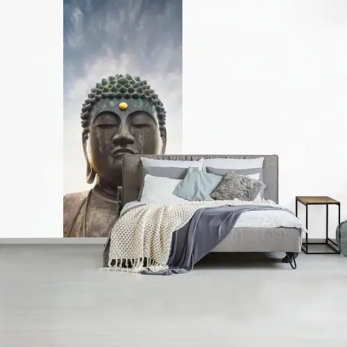 Boeddha hoofd - Buddha - Lucht - Spiritueel - Meditatie fotobehang vinyl groot -slaapkamer