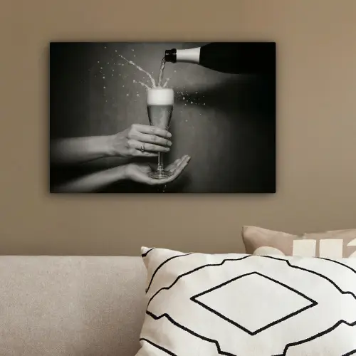 Champagnefles - Glas - Minimalistisch - Spetters canvas 2cm klein -sfeer3