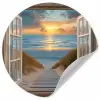 Doorkijk - Strand - Pad - Zonsondergang Wandcirkel behangsticker klein -3d