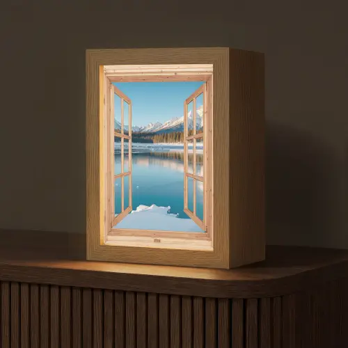 Doorkijk - Landschap - Winter - Meer - Bergen - Uitzicht Light Box met kabel (Tafellamp) klein -z3d_website