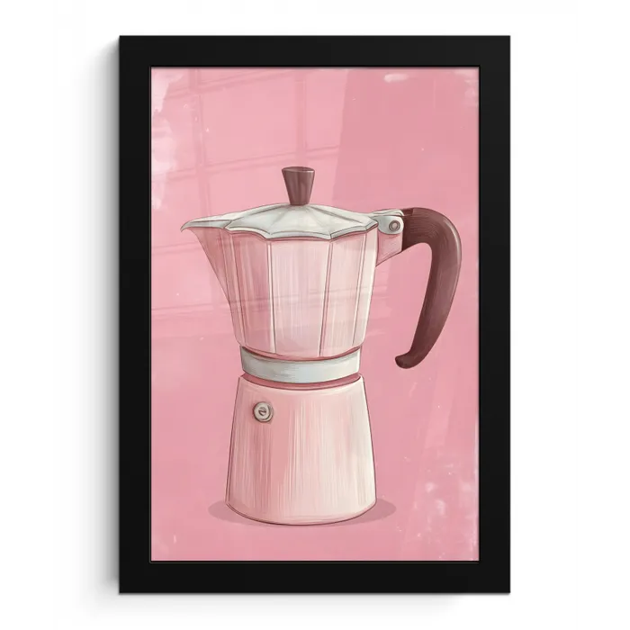 Roze - Mokkapot - Illustratie - Koffie fotolijst zwart zonder passe partout klein -3d
