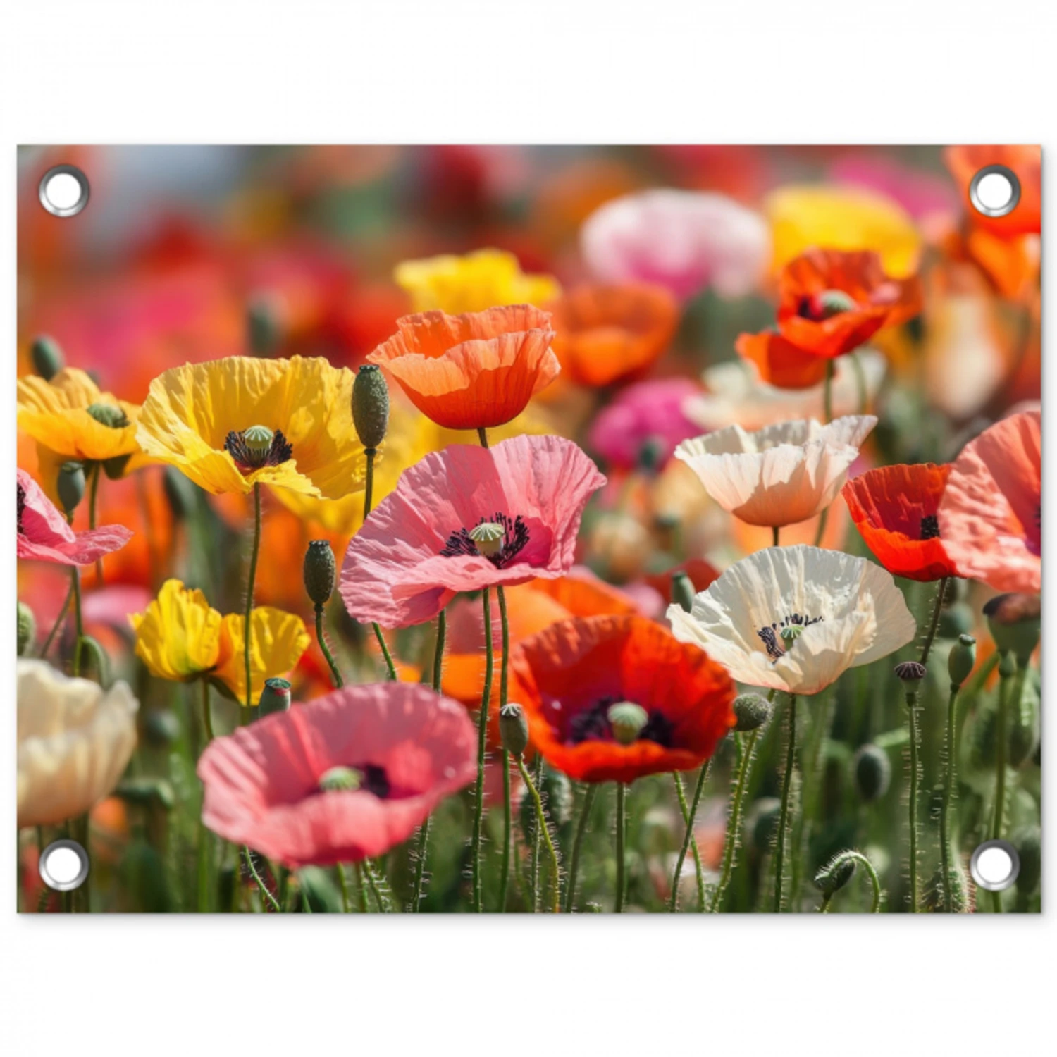 Bloemenveld - Klaprozen - Kleurrijk tuinposter los doek klein -3d