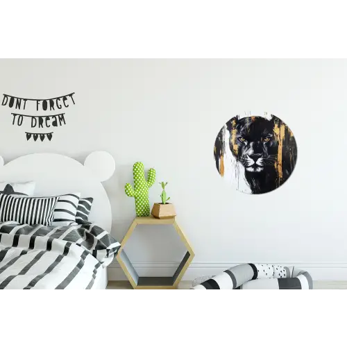 Panter - Zwart - Abstract - Verfstreken Wandcirkel aluminium klein -kinderkamer