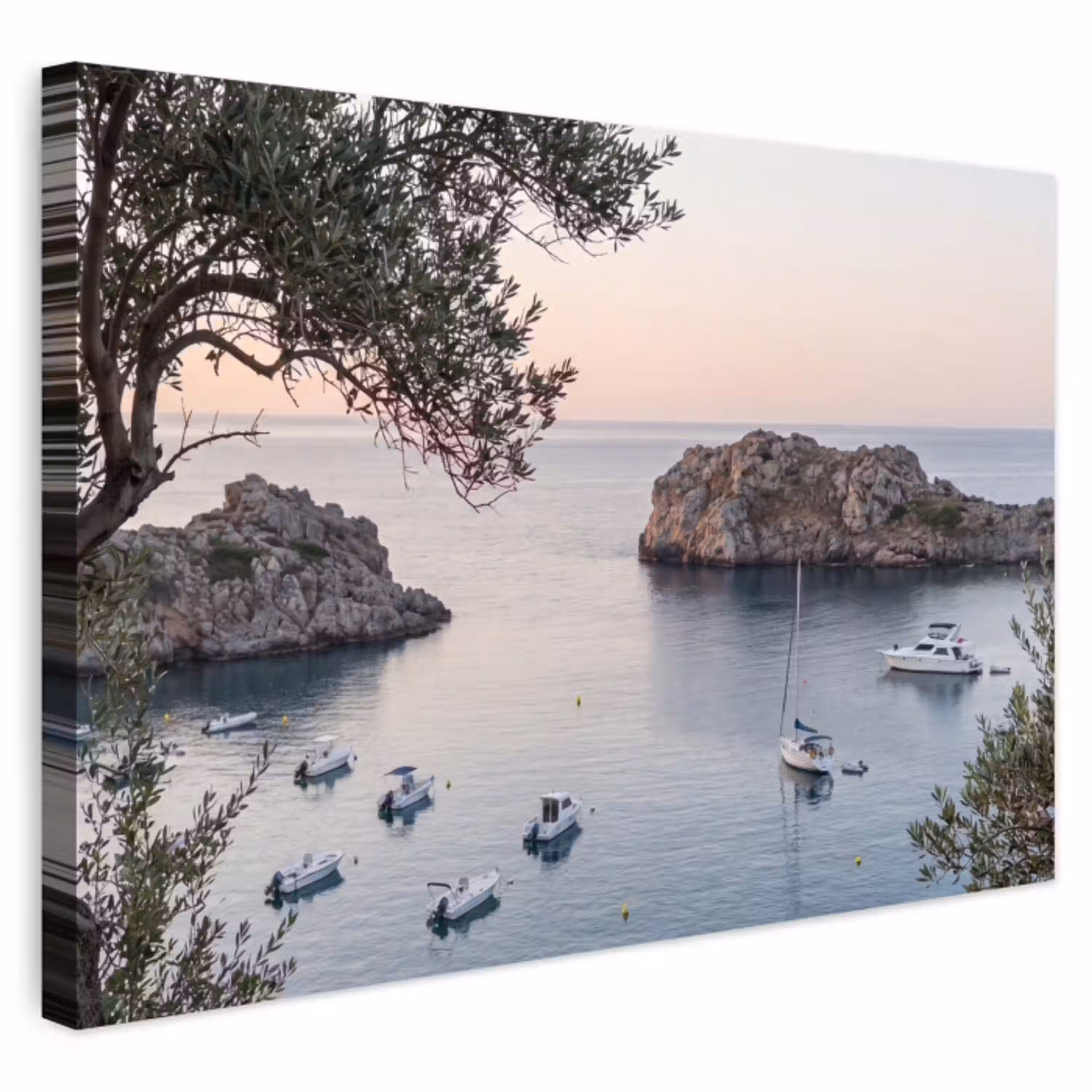 Baai - boten - zonsondergang Tuinposter op houten frame 2 cm dik klein -3d
