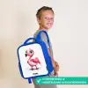 Roze flamingo in het water Kinderrugzak - Blauw middel -sfeer3_NL