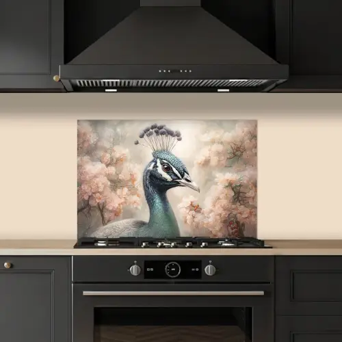 Pauw - Vogels - Bloemen - Boom - Botanisch keuken achterwand spatscherm klein -sfeer1