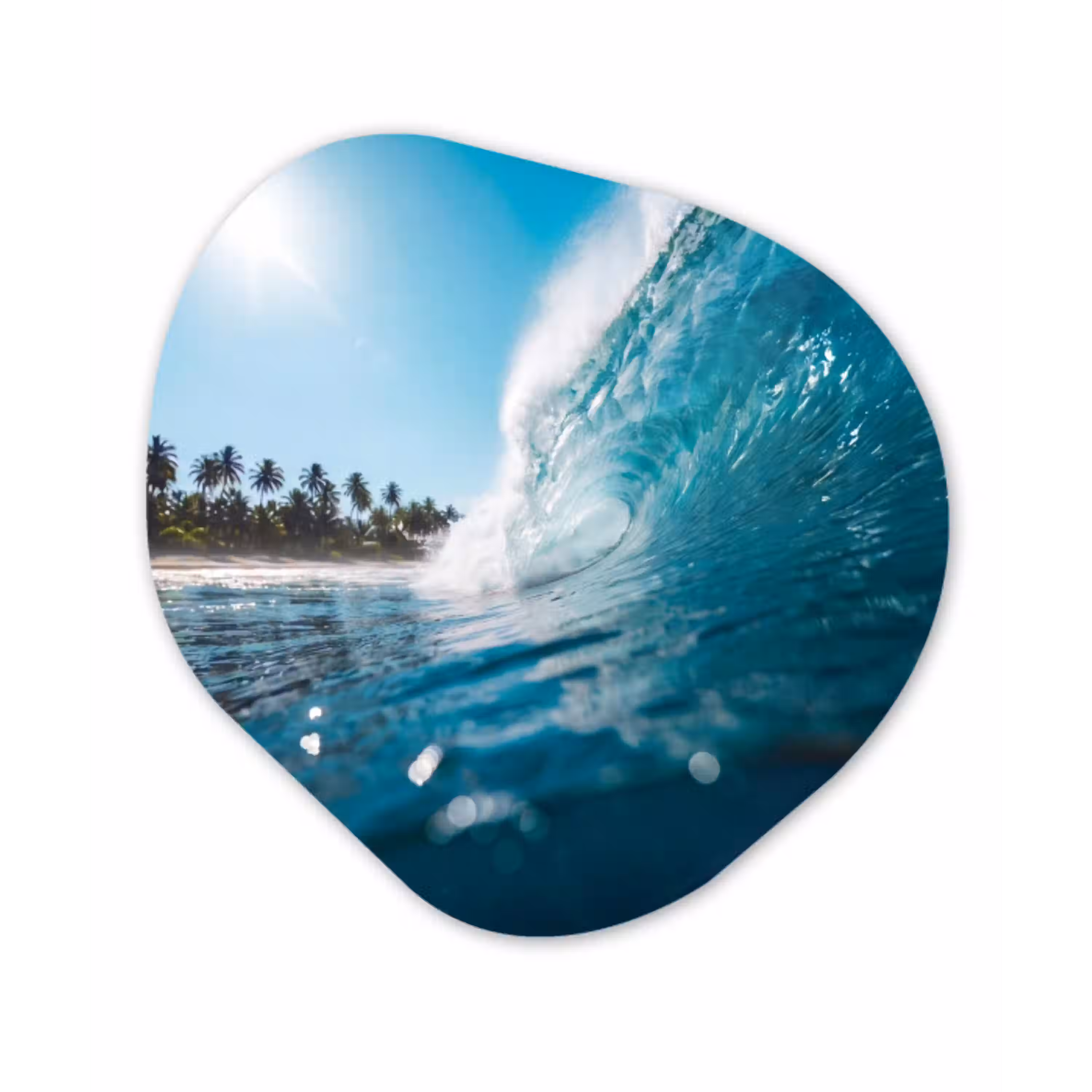 Oceaan - Golf - Strand - Natuur - Blauw Wandcirkel Organisch Aluminium middel -3d