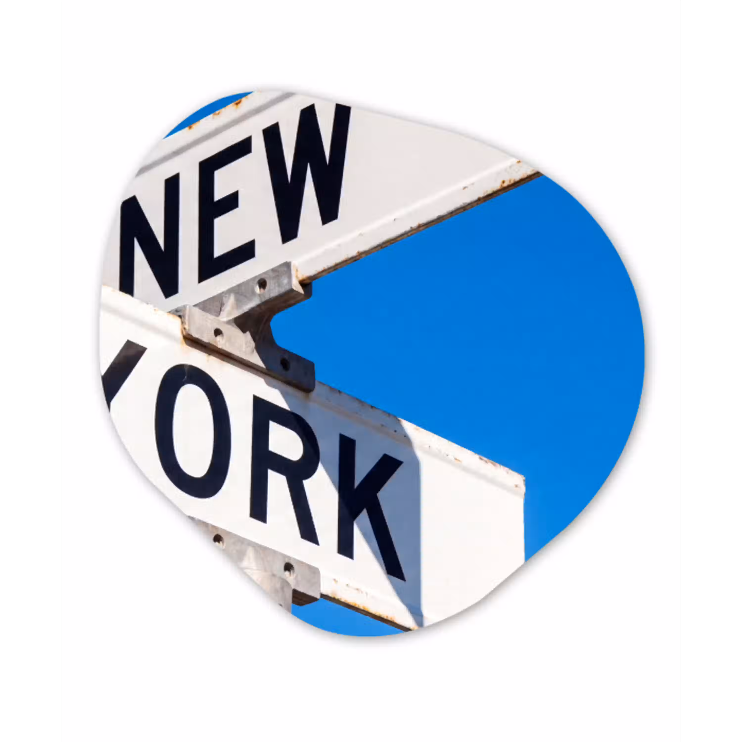 New York - Straatbord - Stad - Urban - Blauw Wandcirkel Organisch Forex 3mm klein -3d
