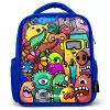 Expressief en druk patroon met monsters Kinderrugzak - Blauw middel -3d