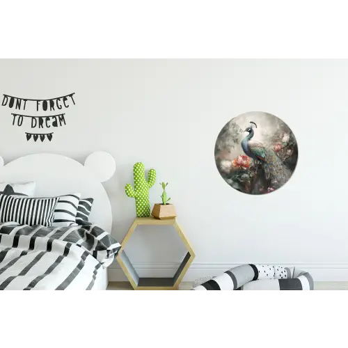 Pauw - Pauwenveren - Vogel - Jungle - Bloemen Wandcirkel aluminium klein -kinderkamer
