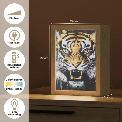 Tijger - Verfspatten - Goud Light Box met kabel (Tafellamp) klein -USP_NL