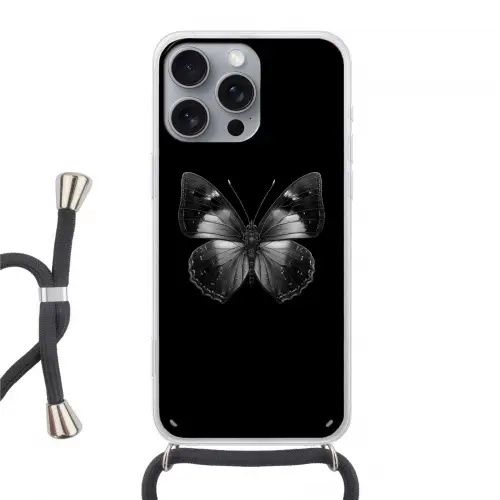 Vlinder - Grijs - Mysterieus Hoesje iPhone 16 Pro Max met koord klein -3d