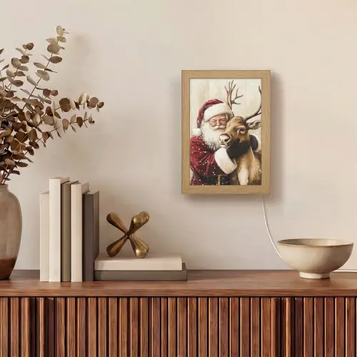 Kerstman - Rendier - Sneeuw - Kleurrijk Light Box met kabel (Tafellamp) klein -sfeer2