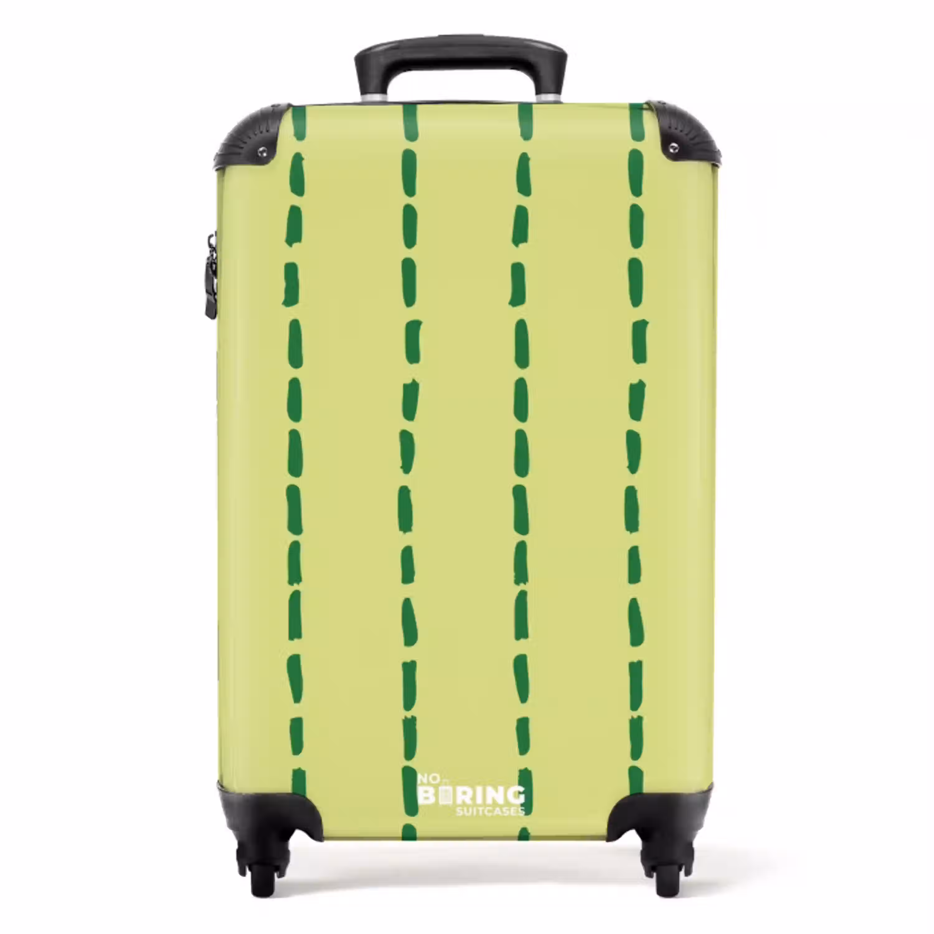 Limegroene achtergrond met donkergroene streepjes NBS - Handbagage koffer - Kinderen Unisex middel -productfoto_recht