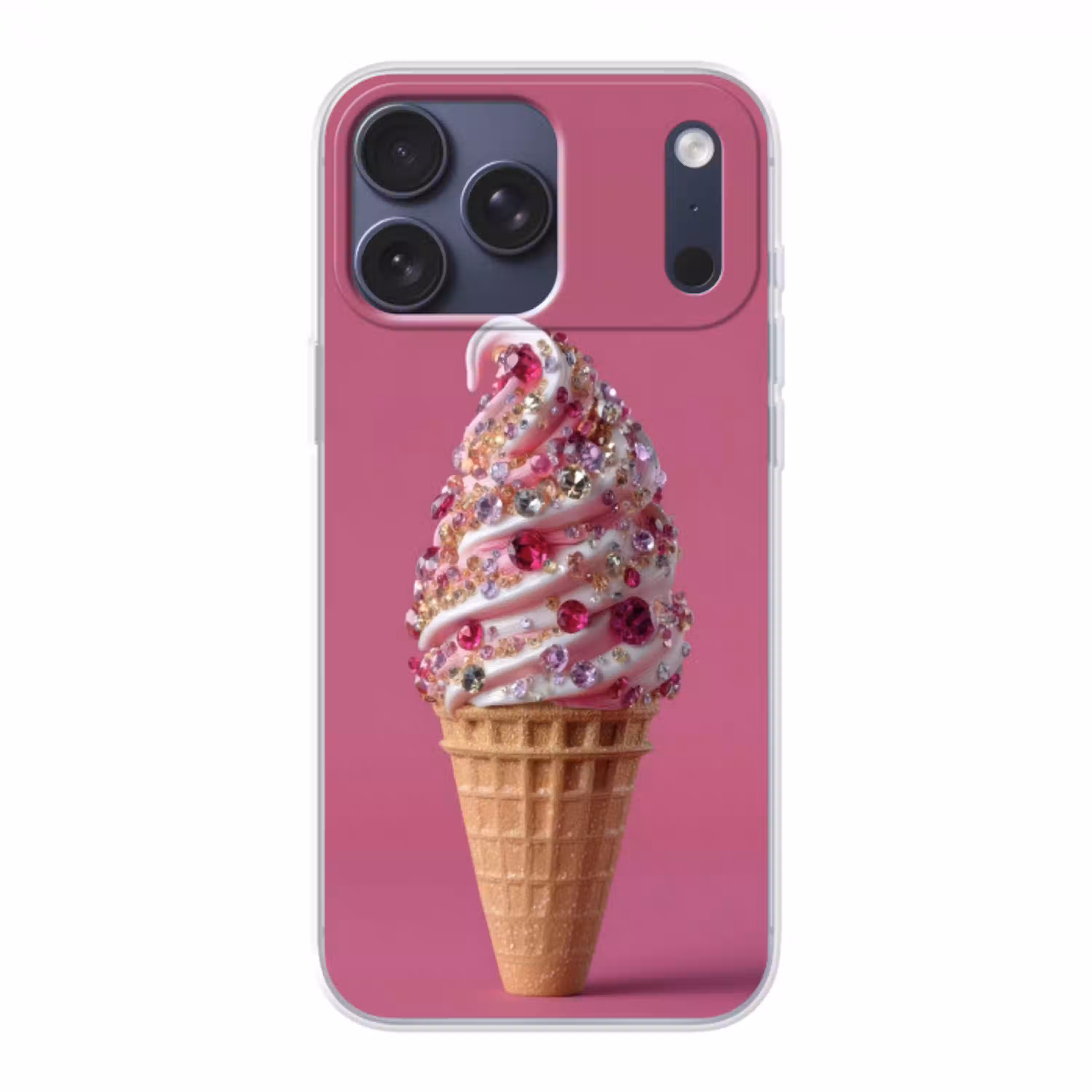 Softijs - Edelstenen - Roze - Hoorntje Telefoonhoesje iPhone 17 Pro Max klein -3d