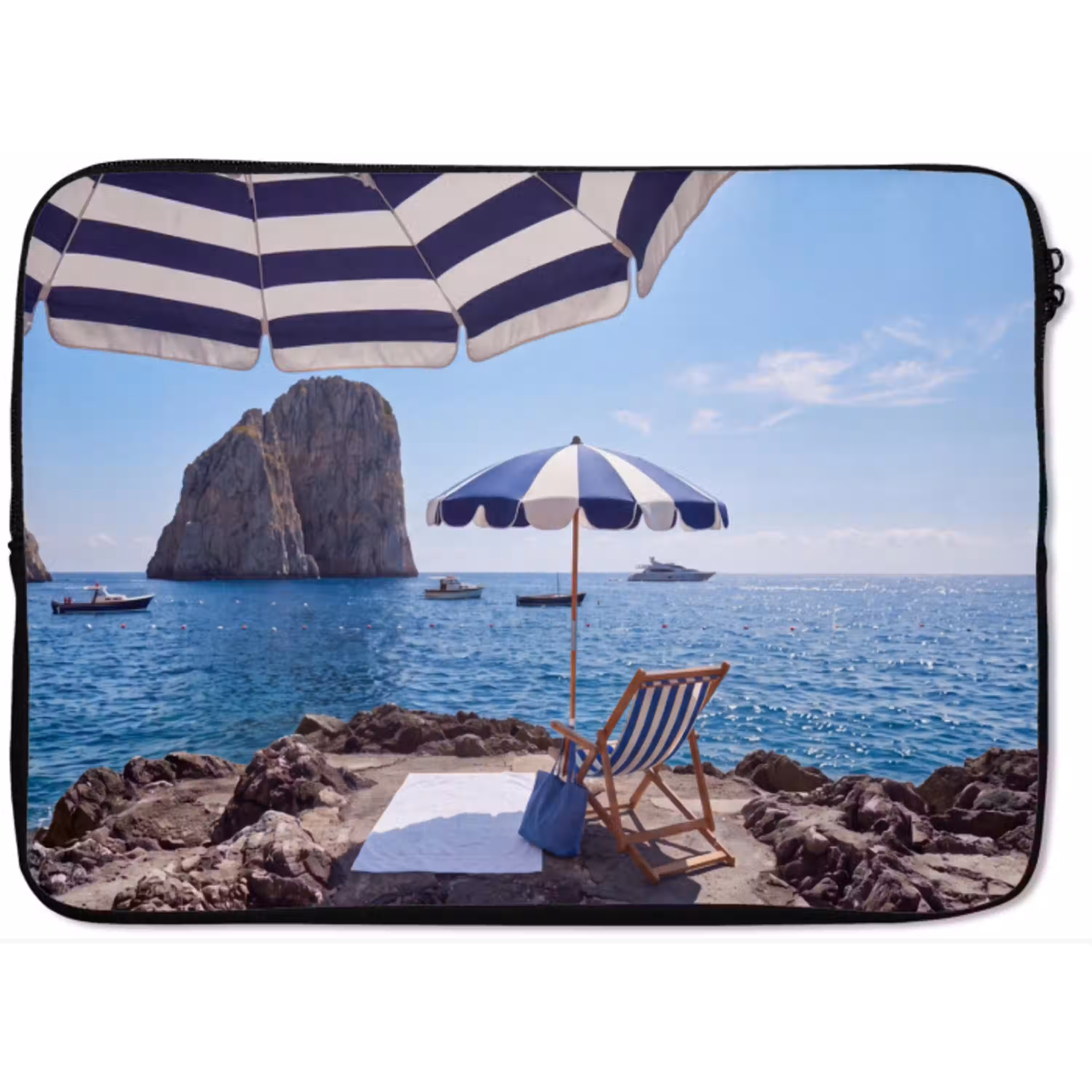 Strand - Ligstoel - Parasol - Zomer - Blauw laptophoes neopreen klein -zkaufland3dotto