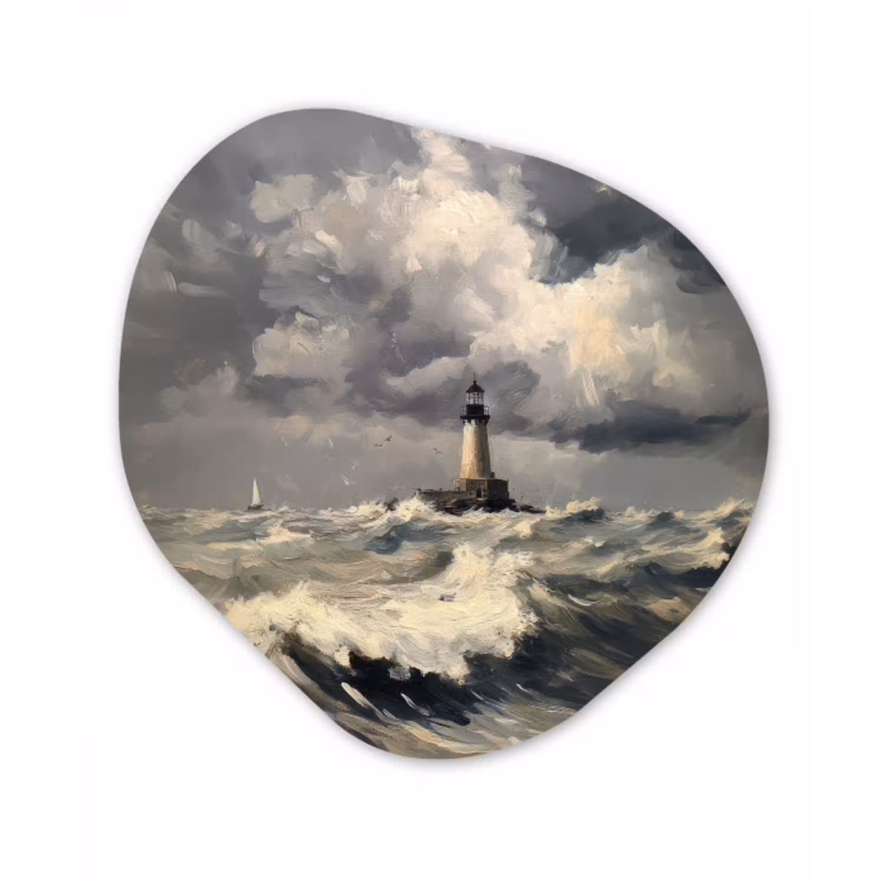 Vuurtoren - Golven - Storm Wandcirkel Organisch Aluminium middel -3d