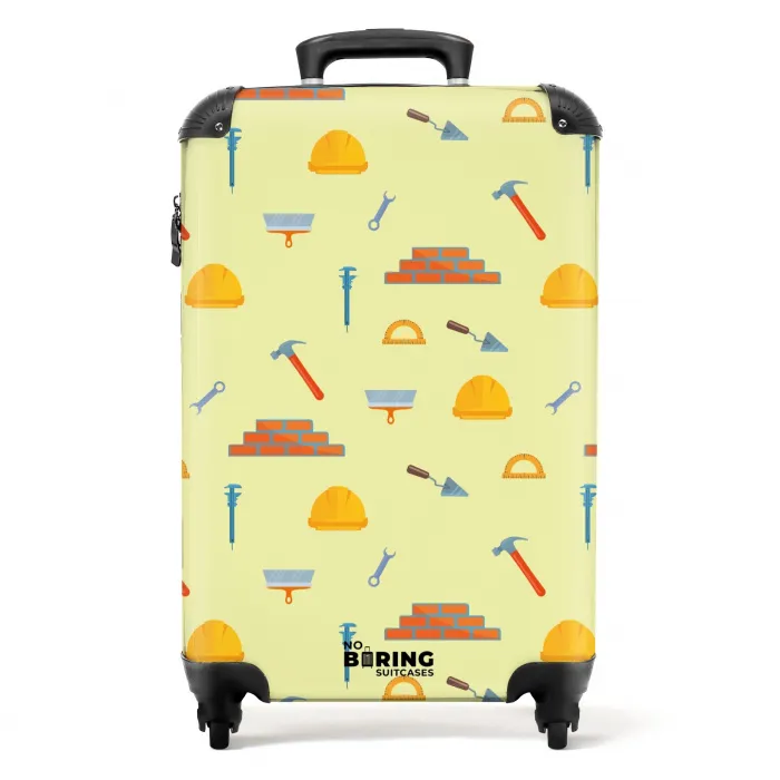 Bouwgereedschap patroon op lichtgele achtergrond NBS - Handbagage koffer - Kinderen Unisex middel -productfoto_recht