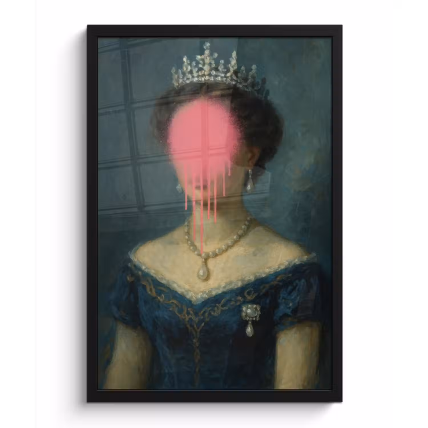 Poster met lijst - Kroon - Roze druipend verf - Portret
