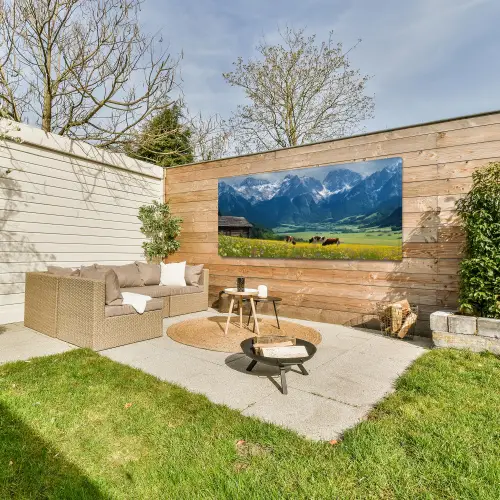 Alpen - Weide - Bergen - Koeien Tuinposter op houten frame 2 cm dik xxl -sfeer2