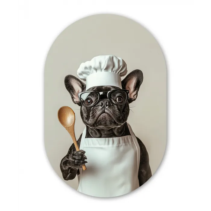Bril - Hond - Kok Wandcirkel Ovaal Glas middel -3d